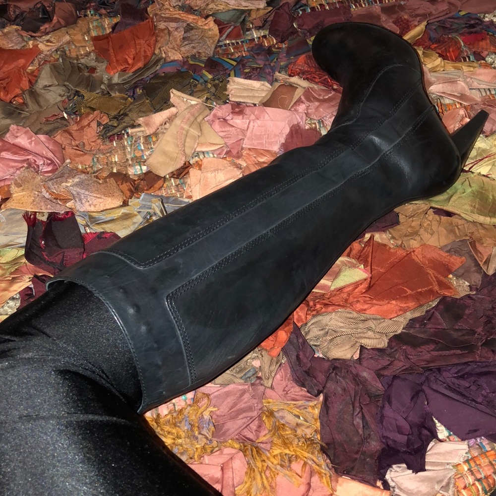 Black Soft Leather Knee Boots